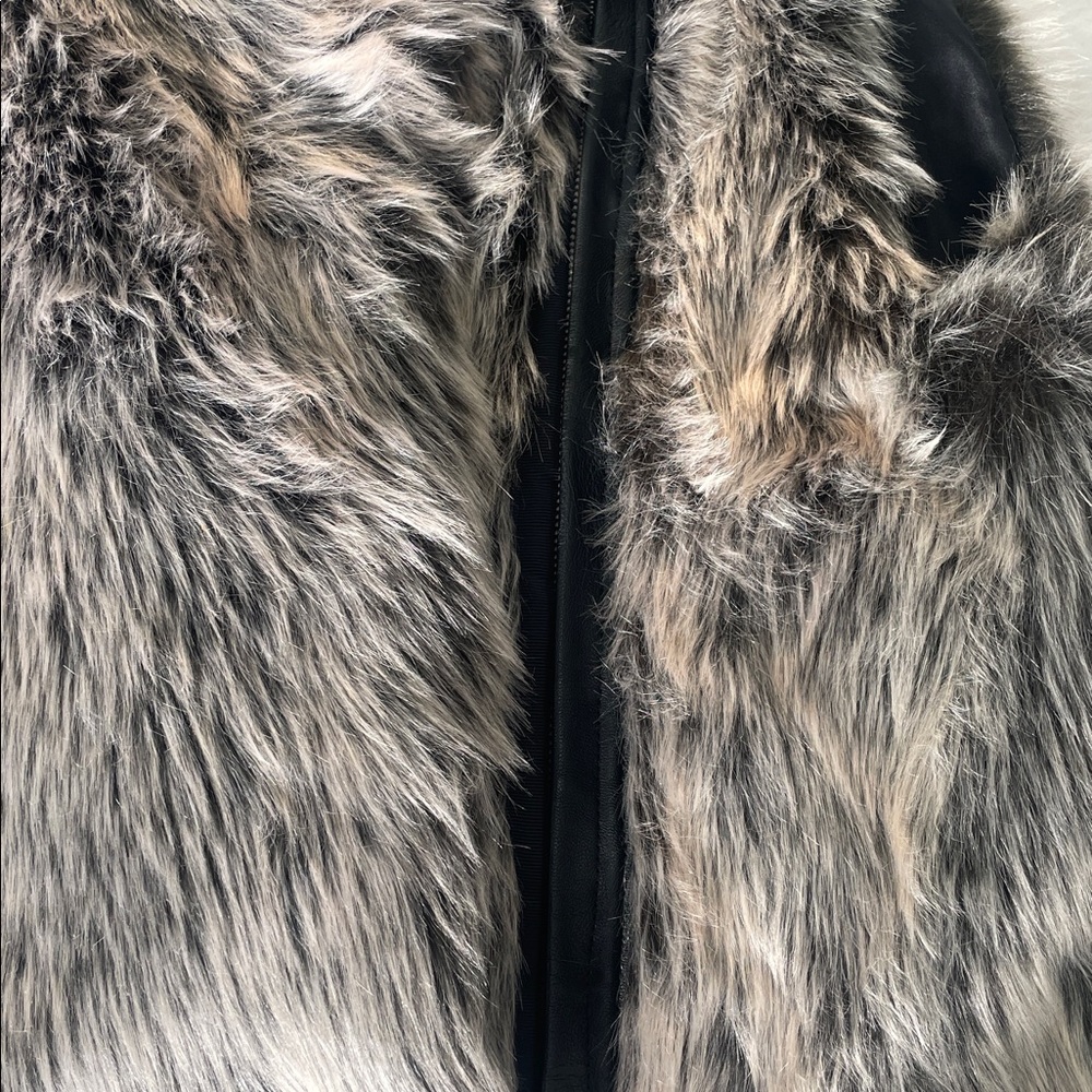 Cupcakes & Cashmere Faux Fur Vest w/ Vegan Leather Trim - Gray and Black, Small - Picture 13 of 14